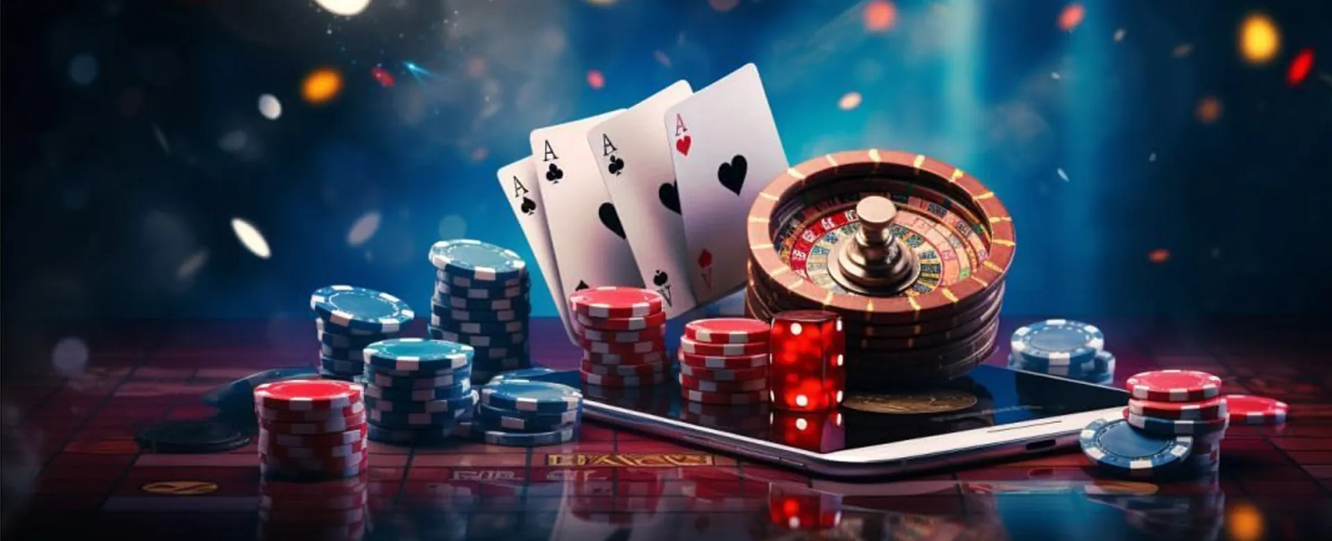 Dynamic online casino background with chips and cards